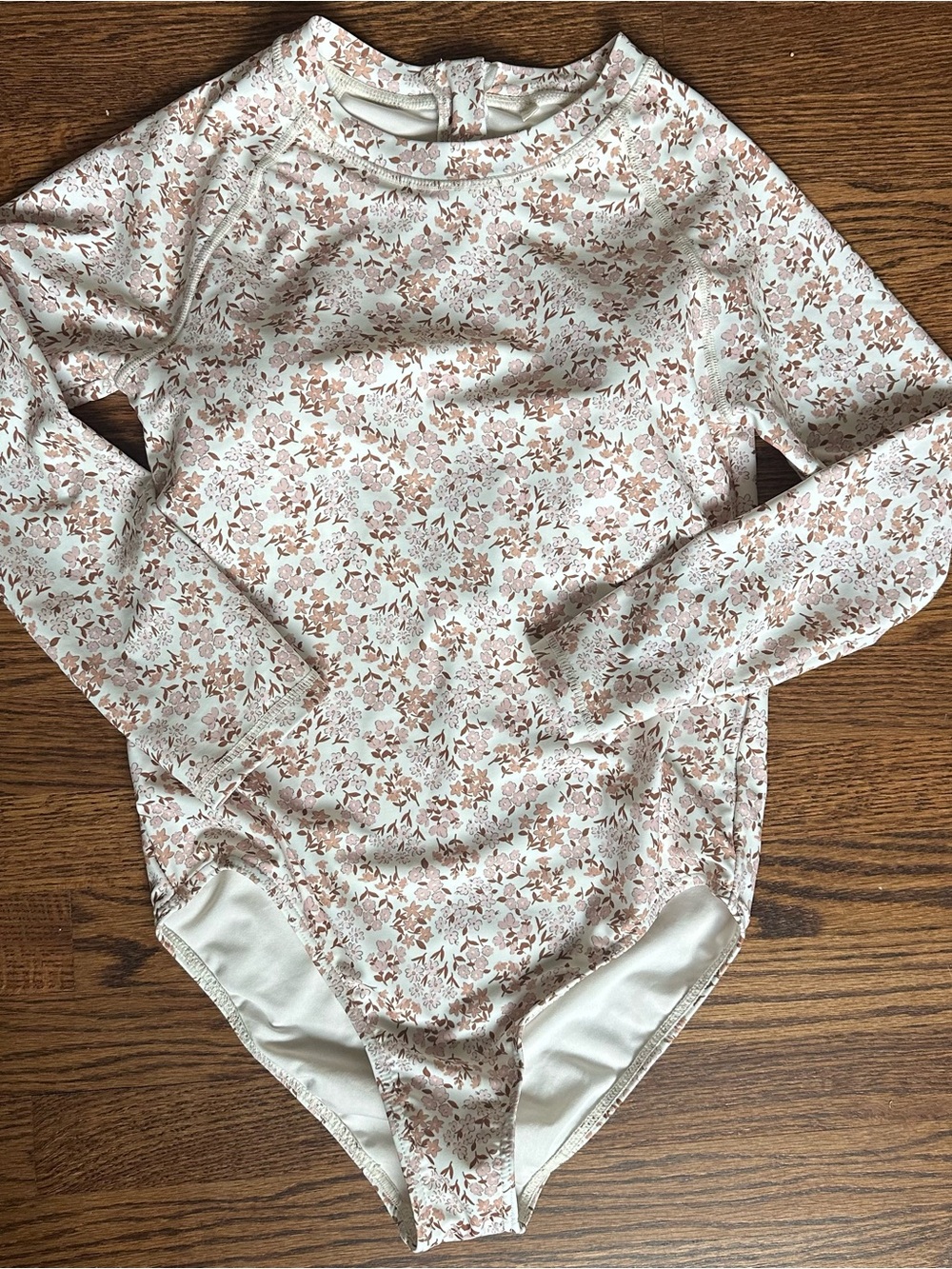 Rylee + Cru Long Sleeve Floral One-Piece in Light Pink and Cream